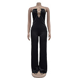 Sexy Strapless Backless Solid Color Wide-leg Long Jumpsuits BY-6941