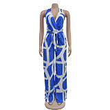 Sexy Backless Halter Women Prints Wide-leg Long Jumpsuit BY-6985