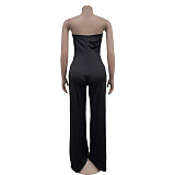 Sexy Strapless Backless Solid Color Wide-leg Long Jumpsuits BY-6941
