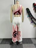 Women Printed Single Shoulder Crop Top With Wide-leg Long Pants 2 Pieces Sets NY-10831