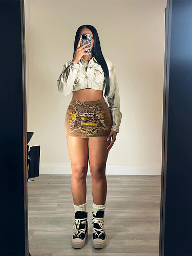 Women Embroidery Zipper Strech Short Skirt CH-88015