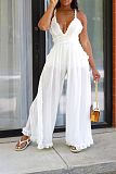 Women Deep-V Straps Solid Color Sexy Backless Long Jumpsuit MK-3207