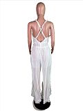 Women Deep-V Straps Solid Color Sexy Backless Long Jumpsuit MK-3207
