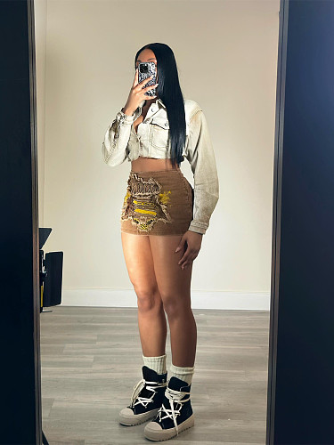 Women Embroidery Zipper Strech Short Skirt CH-88015