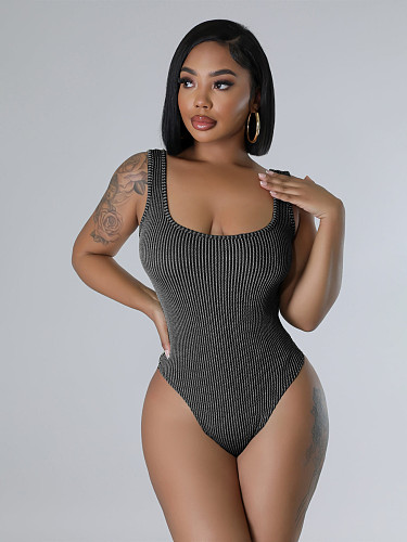 Sexy Square Neck Sleeveless Bodysuit And Mini Skirt Two-pieces Sets CH-24030