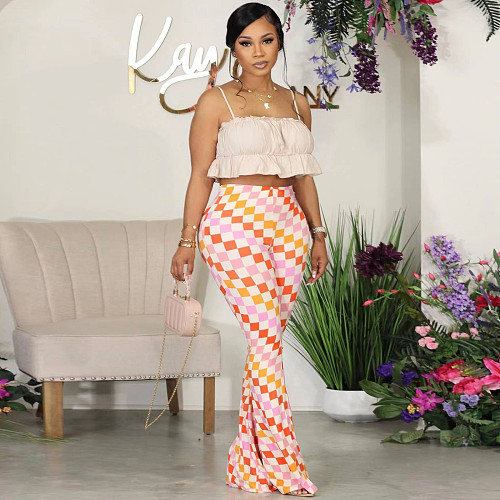Summer High Waist Print Skinny Flare Pants CH-23051