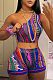 Fashion Printed Women Single Shoulder Shorts Suits 2 Pieces RS-2302