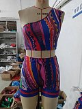 Fashion Printed Women Single Shoulder Shorts Suits 2 Pieces BG-2302