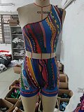 Fashion Printed Women Single Shoulder Shorts Suits 2 Pieces BG-2302