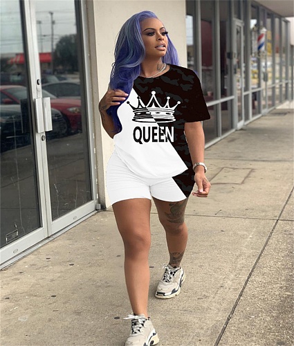 Color Block Print Tee Shirt and Shorts Set 2 Pieces SHD-9815
