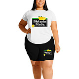 Casual Letter Print T Shirt and Shorts Plus Size Set SHD-9396