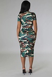 Camo Print Short Sleeve Two Piece Skirt Sets SHD-9604