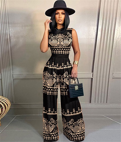 Sleeveless Bodysuits Loose Wide Leg Pants Outfits SHD-9423