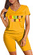 V Neck Short Sleeve T Shirt Biker Shorts Two Piece Set SHD-9426