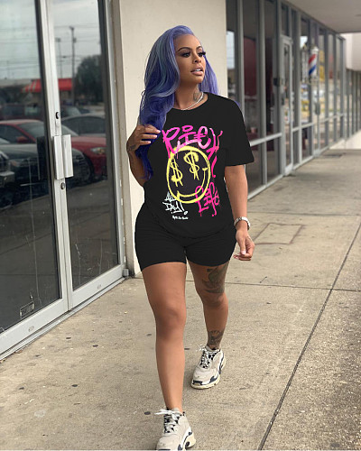 Short Sleeve Graphic T-shirt and Shorts Summer Outfits SHD-9610