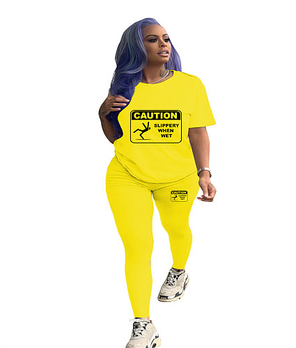 Short Sleeve Print T Shirt Skinny Pants Tracksuits SHD-9388