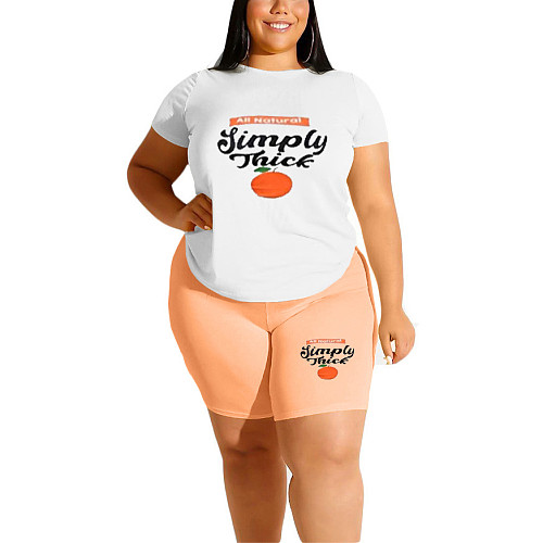 Casual Letter Print T Shirt and Shorts Plus Size Set SHD-9396