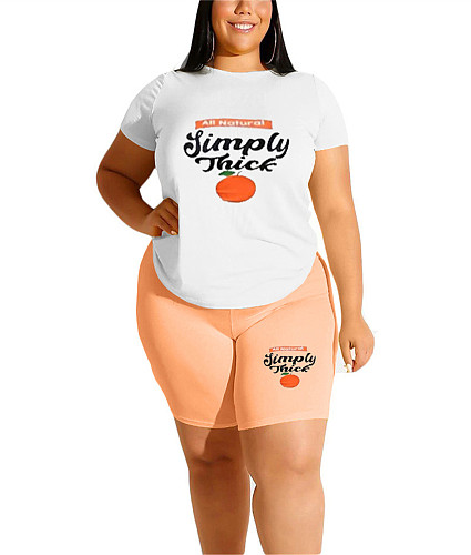 Casual Letter Print T Shirt and Shorts Plus Size Set SHD-9396