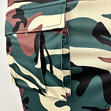 Camo Print Short Sleeve Two Piece Skirt Sets SHD-9604
