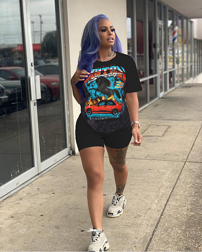 Short Sleeve Graphic T-shirt and Shorts Summer Outfits SHD-9610
