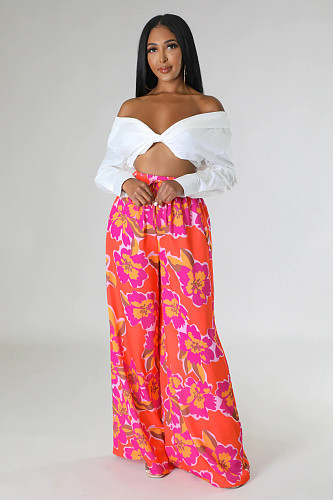 Floral Print High Waist Loose Wide Leg Pants SHD-9836