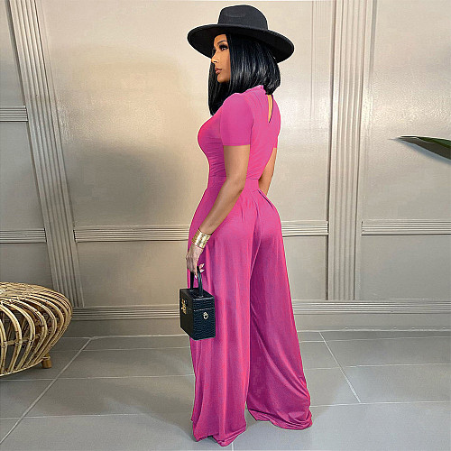 Chic Short Color Bodysuits+Wide Leg Pants Two Piece Set SHD-9418