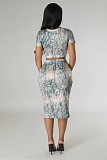 Camo Print Short Sleeve Two Piece Skirt Sets SHD-9604