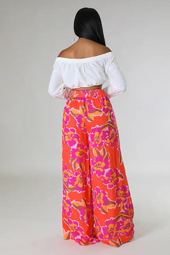 Floral Print High Waist Loose Wide Leg Pants SHD-9836