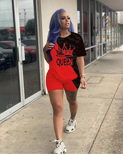 Color Block Print Tee Shirt and Shorts Set 2 Pieces SHD-9815