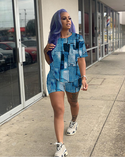 Printing Short Sleeve T Shirts and Shorts 2 Piece Set SHD-9408