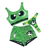 Cartoon Tank Crop Top with Panties 3 Piece Shorts Set SHD-9374