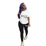 Short Sleeve Print T Shirt Skinny Pants Tracksuits SHD-9388