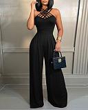 Sexy Solid Color Cross Halter Wide Leg Jumpsuits SHD-9424