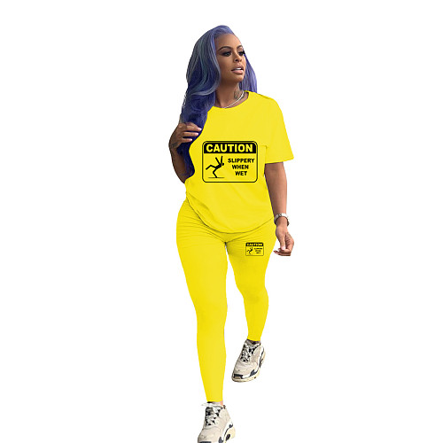 Short Sleeve Print T Shirt Skinny Pants Tracksuits SHD-9388
