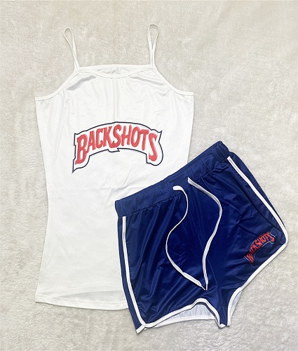 Letter Print Fitness Yoga Top Shorts Two Piece Set SHD-9375
