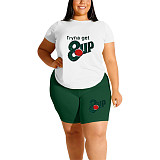 Casual Letter Print T Shirt and Shorts Plus Size Set SHD-9396