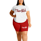 Casual Letter Print T Shirt and Shorts Plus Size Set SHD-9396