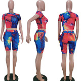 Tie-dye Article Pit Short T-shirt Hollowed-out Shorts Two-piece Set TK-6102