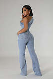 Women's Sexy Oblique Shoulder Slim Flared Denim Jumpsuits LX-6976