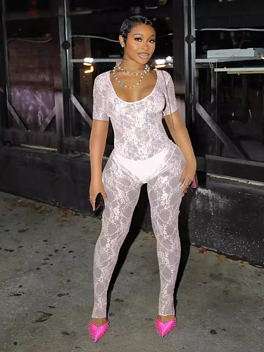 U-neck Bodysuit See-through Lace Lady Sexy Jumpsuit XRB-10096