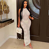 Sexy Transparent Knited Sleeveless Sunscreen Smock Beach Long Dress OSM-4460