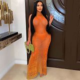 Sexy Transparent Knited Sleeveless Sunscreen Smock Beach Long Dress OSM-4460