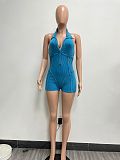 Sexy Backless Halter Girls Solid Color Sleeveless Romper NIYA-8171