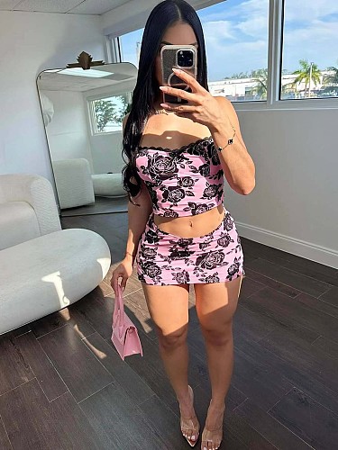 Sexy Lace Edge Straps Skirt Set 2024 CH-24013