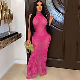 Sexy Transparent Knited Sleeveless Sunscreen Smock Beach Long Dress OSM-4460