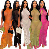Sexy Transparent Knited Sleeveless Sunscreen Smock Beach Long Dress OSM-4460