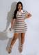 Striped Pattern Button Front Sweater Crochet Mini Dress OSM-4450