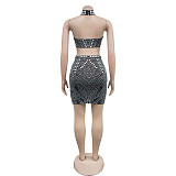 Sexy Backless Halter Hot Drilling Package Hips Mini Club Dress BY-6977
