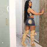 Sexy Wrap Bra Denim Skirt Set Dark MEM-88566