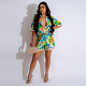 Fashion Printed Women Short Sleeves Blouse And Shorts 2 Pieces Sets YNS-2650